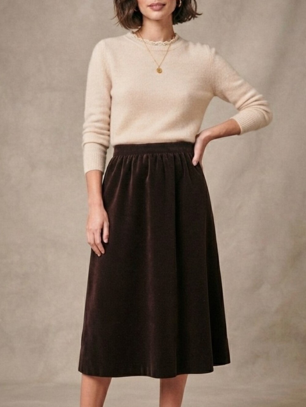 Highland Queen VTG Fits S-XS Brown Velvet Skirt Union Tag Cotton Old Money Prep